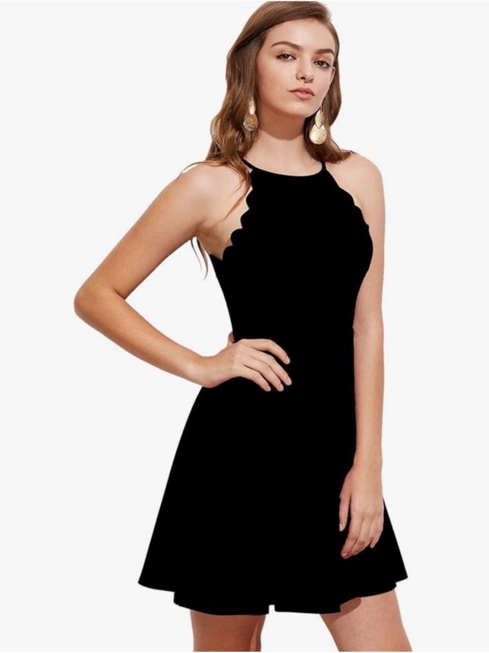 Black Scalloped Mini Dress